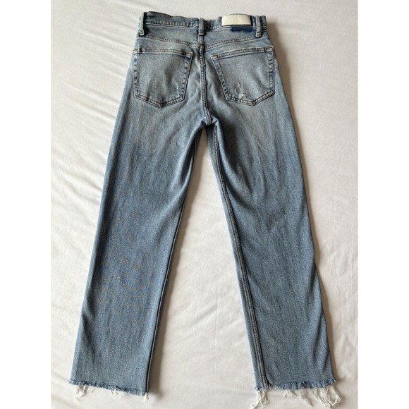 Redone Jeans Womens 25 Stove‎ Pipe High Rise Straight Leg Ankle Frayed Hem 70s - Picture 9 of 12